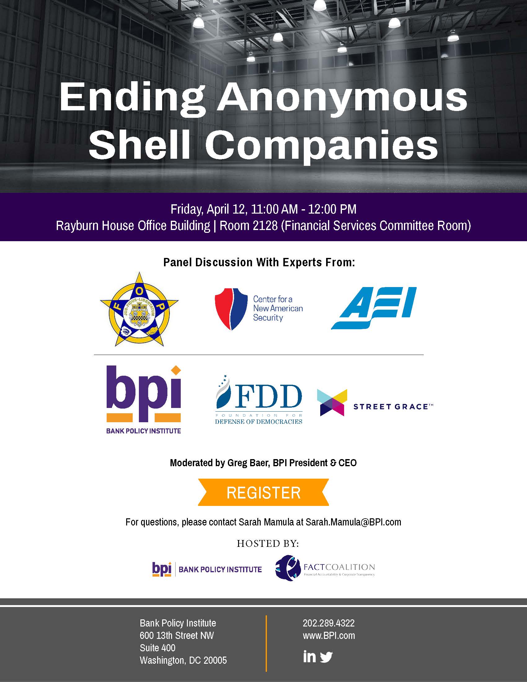 Ending Anonymous Shell Companies Friday, April 12, 11:00 AM - 12:00 PM Rayburn House Office Building